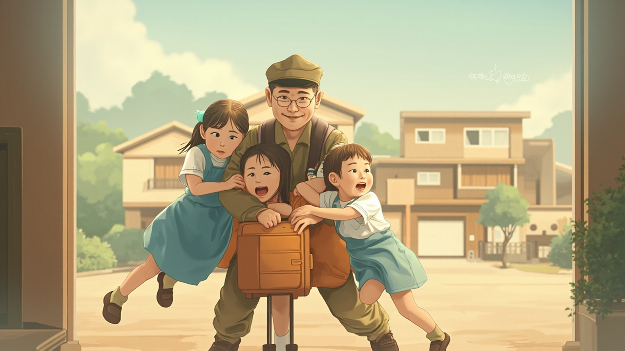 三胞胎迎接退役军爸感人画面
